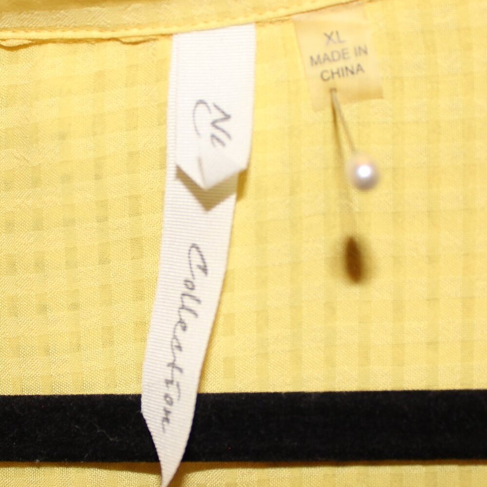 NY Collection, Blouse, XL, Yellow, Weaved Pattern, Button Front with Collar - Picture 3 of 4